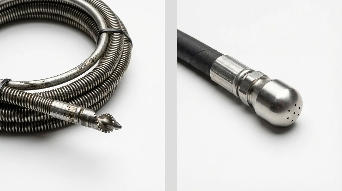 Drain snake cable and hydro jetting nozzle used for drain cleaning in McAdoo, PA