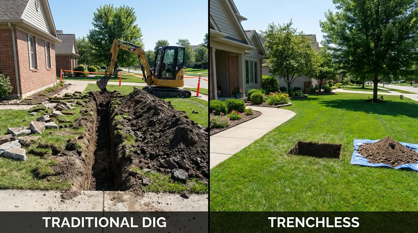 Trenchless sewer repair with minimal yard damage versus traditional excavation in McAdoo, PA